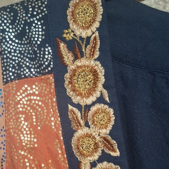 Anthropologie Navy and Gold Embroidered Jacket Size 4 - Picture 5 of 16